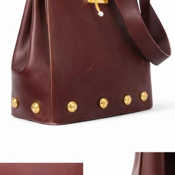 Rare Vintage Ferragamo Leather Bag Studded Gold Hardware Italy - Picture 6 of 12